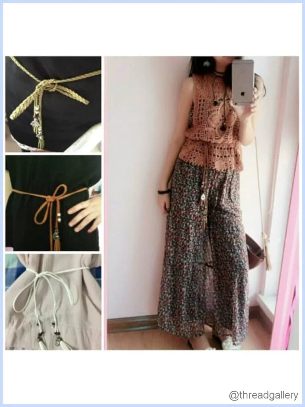 PU Leather Rope Waist Belt Woven Tassel Chain for Dress Skirt Boho